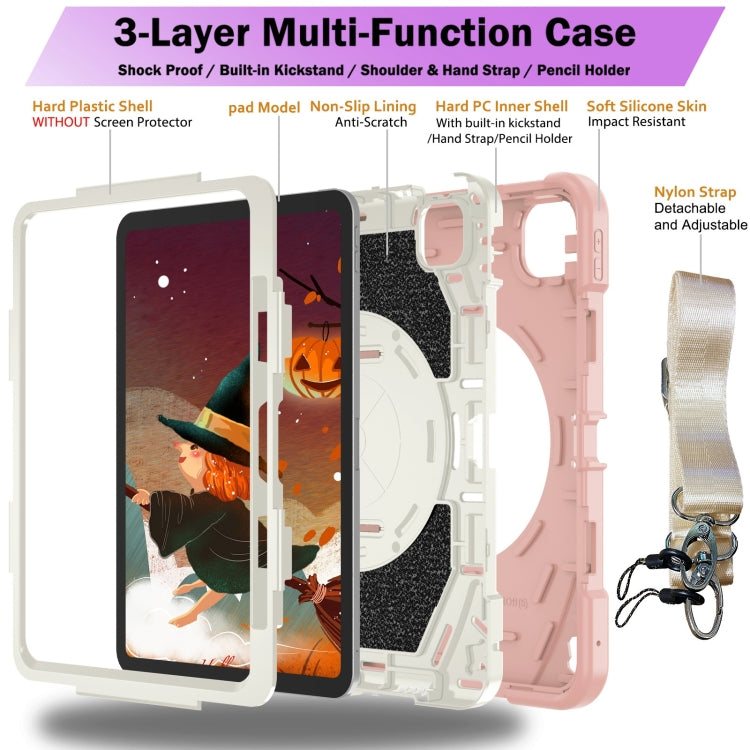 For iPad Pro 11 2024 Bat Hand Grip Turntable Stand Tablet Case(Pink White)