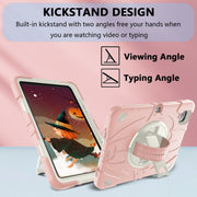 For iPad Pro 11 2024 Bat Hand Grip Turntable Stand Tablet Case(Pink White)