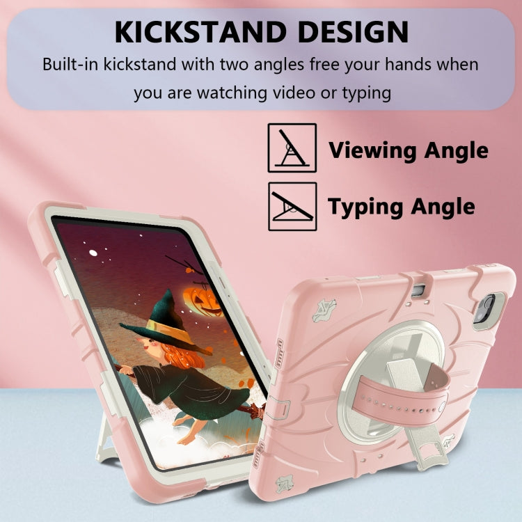 For iPad Pro 11 2024 Bat Hand Grip Turntable Stand Tablet Case(Pink White)
