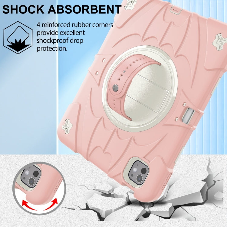 For iPad Pro 11 2024 Bat Hand Grip Turntable Stand Tablet Case(Pink White)