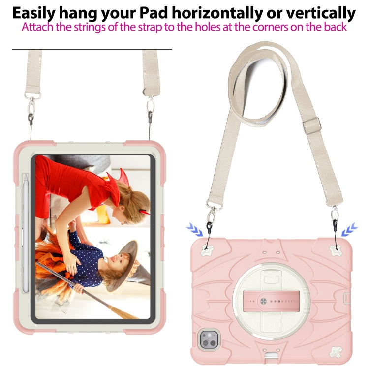 For iPad Pro 11 2024 Bat Hand Grip Turntable Stand Tablet Case(Pink White)