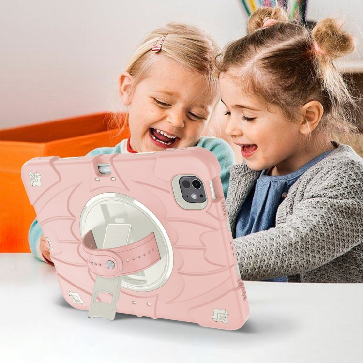 For iPad Pro 11 2024 Bat Hand Grip Turntable Stand Tablet Case(Pink White)