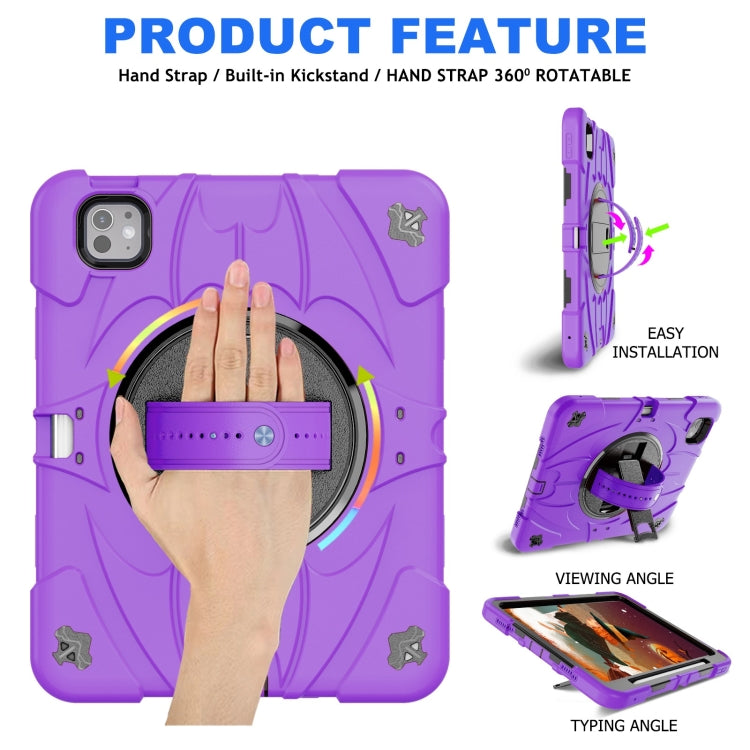 For iPad Pro 11 2024 Bat Hand Grip Turntable Stand Tablet Case(Purple Black)
