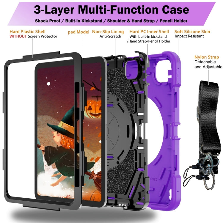 For iPad Pro 11 2024 Bat Hand Grip Turntable Stand Tablet Case(Purple Black)