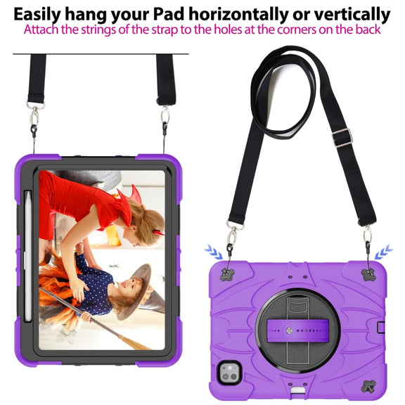 For iPad Pro 11 2024 Bat Hand Grip Turntable Stand Tablet Case(Purple Black)
