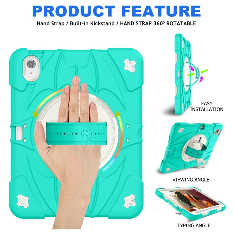 For iPad 10th Gen 10.9 2022 Bat Hand Grip Turntable Stand Tablet Case(Mint Green White)