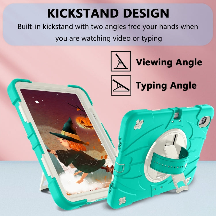 For iPad 10th Gen 10.9 2022 Bat Hand Grip Turntable Stand Tablet Case(Mint Green White)