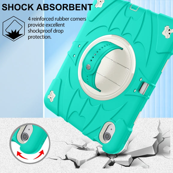 For iPad 10th Gen 10.9 2022 Bat Hand Grip Turntable Stand Tablet Case(Mint Green White)