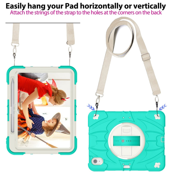 For iPad 10th Gen 10.9 2022 Bat Hand Grip Turntable Stand Tablet Case(Mint Green White)