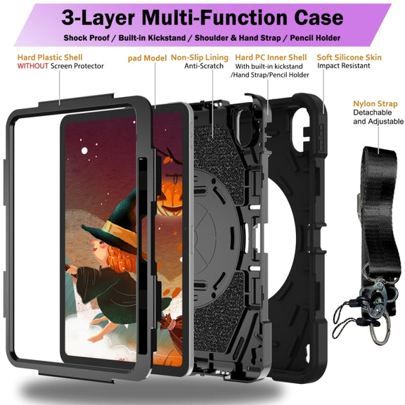 For iPad 10th Gen 10.9 2022 Bat Hand Grip Turntable Stand Tablet Case(Black)