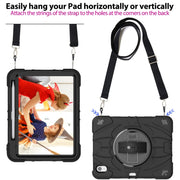 For iPad 10th Gen 10.9 2022 Bat Hand Grip Turntable Stand Tablet Case(Black)