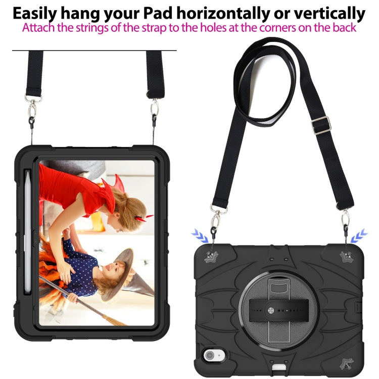 For iPad 10th Gen 10.9 2022 Bat Hand Grip Turntable Stand Tablet Case(Black)