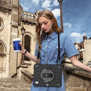For iPad 10th Gen 10.9 2022 Bat Hand Grip Turntable Stand Tablet Case(Black)