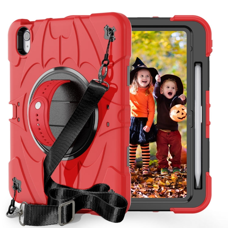 For iPad 10th Gen 10.9 2022 Bat Hand Grip Turntable Stand Tablet Case(Red Black)