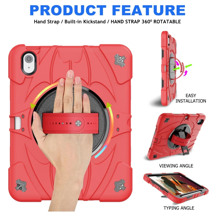 For iPad 10th Gen 10.9 2022 Bat Hand Grip Turntable Stand Tablet Case(Red Black)