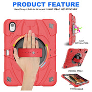 For iPad 10th Gen 10.9 2022 Bat Hand Grip Turntable Stand Tablet Case(Red Black)