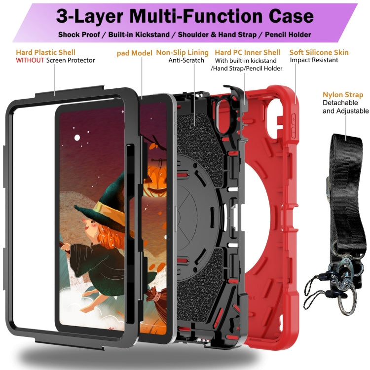 For iPad 10th Gen 10.9 2022 Bat Hand Grip Turntable Stand Tablet Case(Red Black)