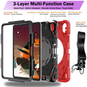 For iPad 10th Gen 10.9 2022 Bat Hand Grip Turntable Stand Tablet Case(Red Black)