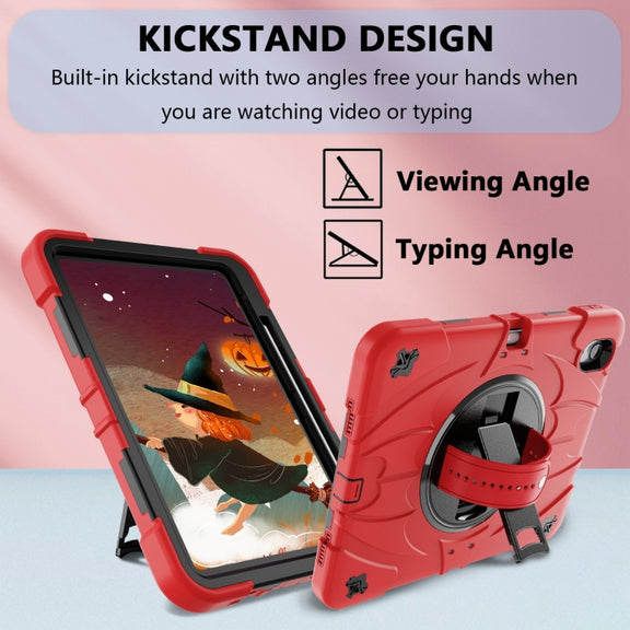 For iPad 10th Gen 10.9 2022 Bat Hand Grip Turntable Stand Tablet Case(Red Black)