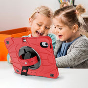 For iPad 10th Gen 10.9 2022 Bat Hand Grip Turntable Stand Tablet Case(Red Black)