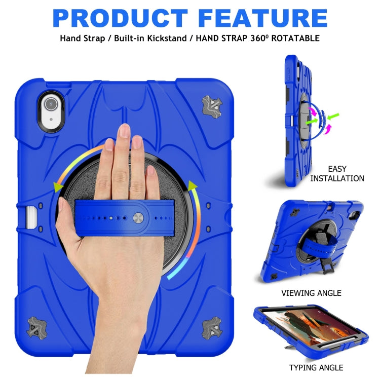 For iPad 10th Gen 10.9 2022 Bat Hand Grip Turntable Stand Tablet Case(Blue Black)