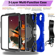 For iPad 10th Gen 10.9 2022 Bat Hand Grip Turntable Stand Tablet Case(Blue Black)