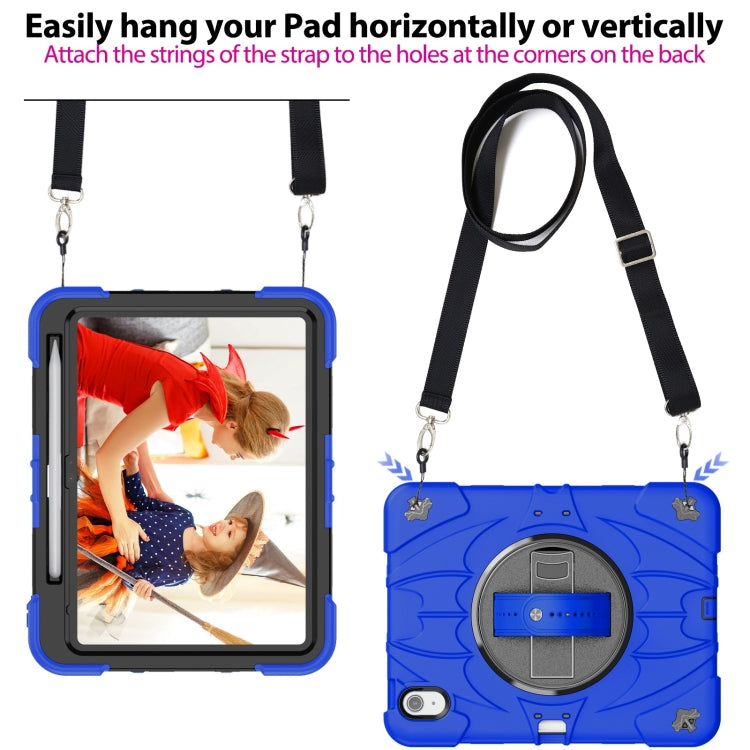 For iPad 10th Gen 10.9 2022 Bat Hand Grip Turntable Stand Tablet Case(Blue Black)