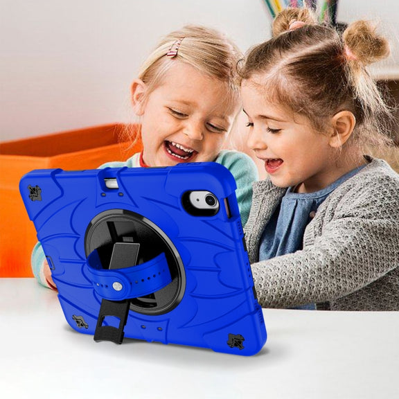 For iPad 10th Gen 10.9 2022 Bat Hand Grip Turntable Stand Tablet Case(Blue Black)