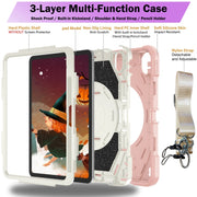 For iPad 2025 / 2022 Bat Hand Grip Turntable Stand Tablet Case(Pink White)