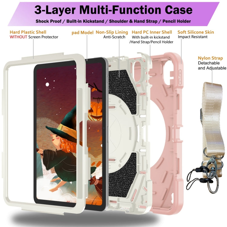 For iPad 2025 / 2022 Bat Hand Grip Turntable Stand Tablet Case(Pink White)