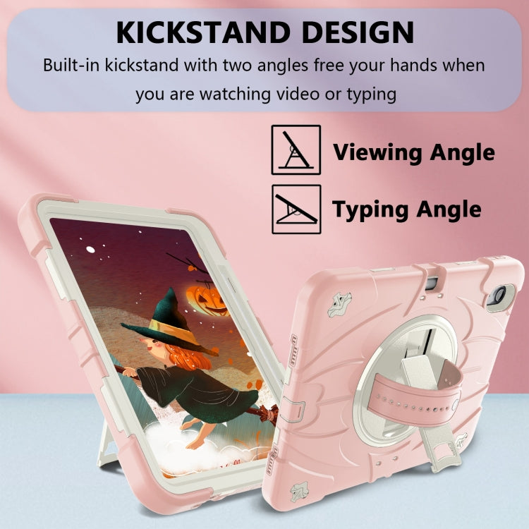 For iPad 2025 / 2022 Bat Hand Grip Turntable Stand Tablet Case(Pink White)