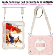For iPad 2025 / 2022 Bat Hand Grip Turntable Stand Tablet Case(Pink White)
