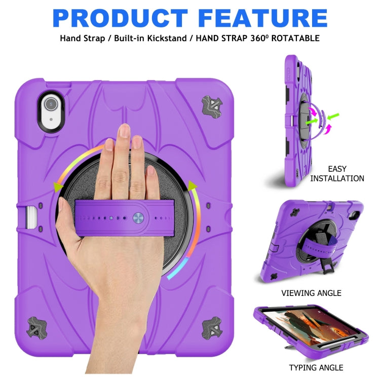 For iPad 10th Gen 10.9 2022 Bat Hand Grip Turntable Stand Tablet Case(Purple Black)
