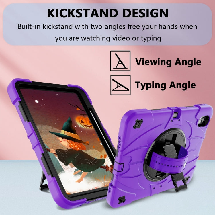 For iPad 10th Gen 10.9 2022 Bat Hand Grip Turntable Stand Tablet Case(Purple Black)