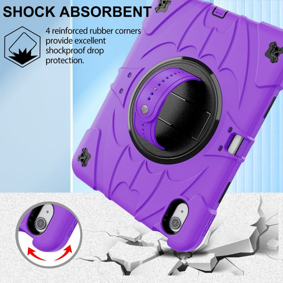 For iPad 10th Gen 10.9 2022 Bat Hand Grip Turntable Stand Tablet Case(Purple Black)