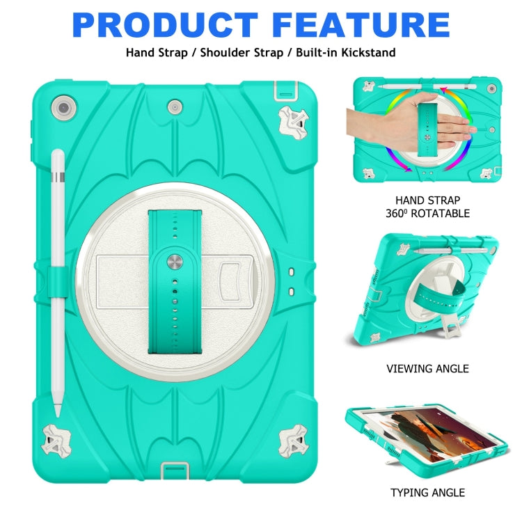 For iPad 10.2 2021 / 2020 / 2019 Bat Hand Grip Turntable Stand Tablet Case(Mint Green White)