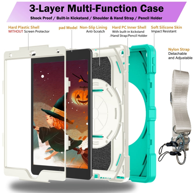 For iPad 10.2 2021 / 2020 / 2019 Bat Hand Grip Turntable Stand Tablet Case(Mint Green White)
