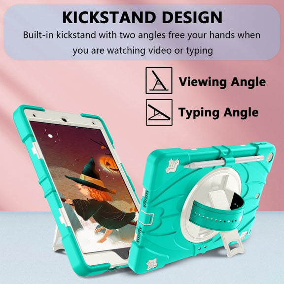 For iPad 10.2 2021 / 2020 / 2019 Bat Hand Grip Turntable Stand Tablet Case(Mint Green White)