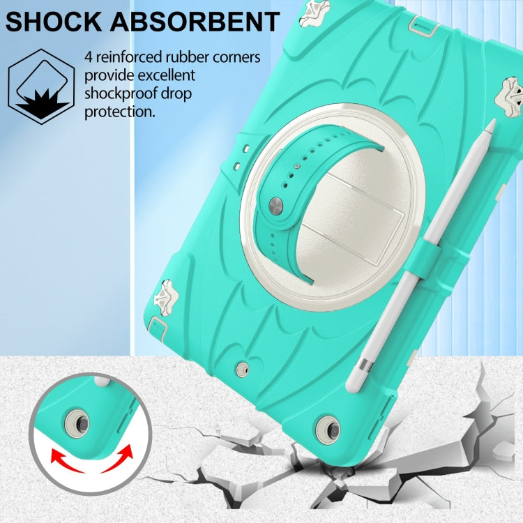 For iPad 10.2 2021 / 2020 / 2019 Bat Hand Grip Turntable Stand Tablet Case(Mint Green White)
