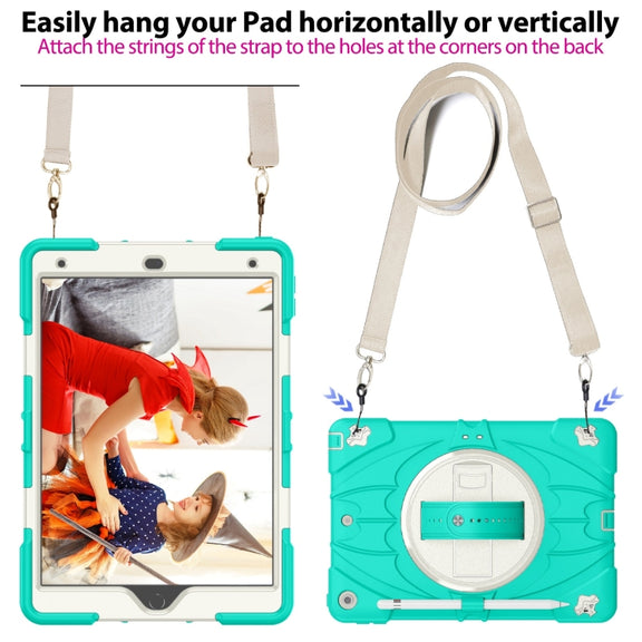 For iPad 10.2 2021 / 2020 / 2019 Bat Hand Grip Turntable Stand Tablet Case(Mint Green White)