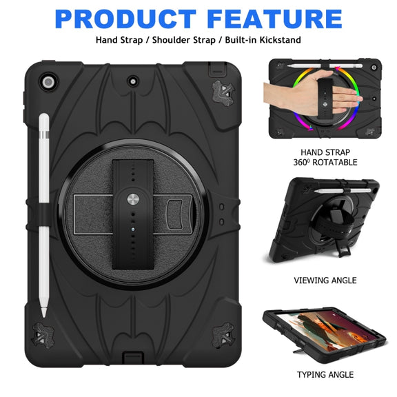 For iPad 10.2 2021 / 2020 / 2019 Bat Hand Grip Turntable Stand Tablet Case(Black)