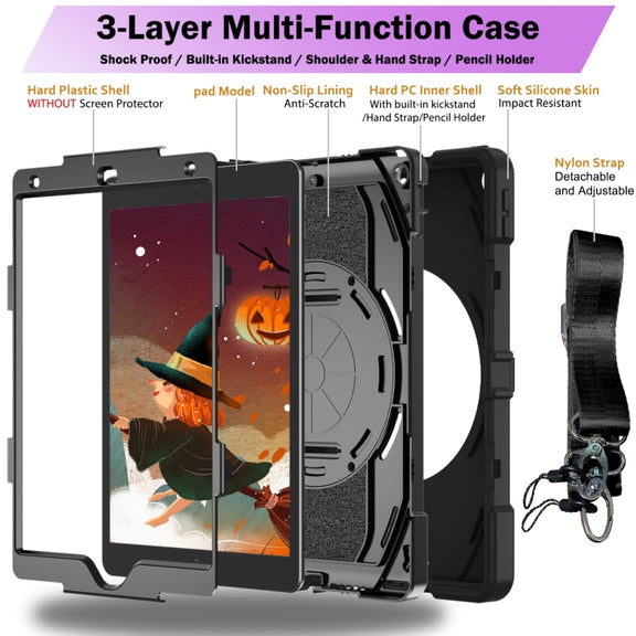 For iPad 10.2 2021 / 2020 / 2019 Bat Hand Grip Turntable Stand Tablet Case(Black)