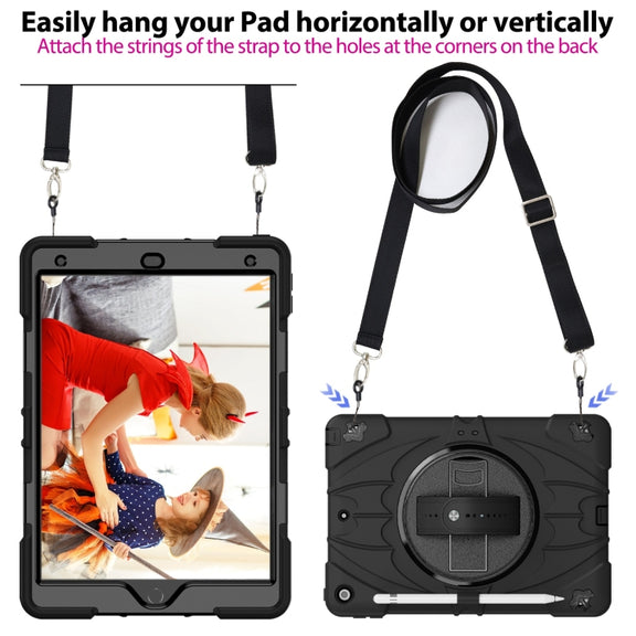 For iPad 10.2 2021 / 2020 / 2019 Bat Hand Grip Turntable Stand Tablet Case(Black)