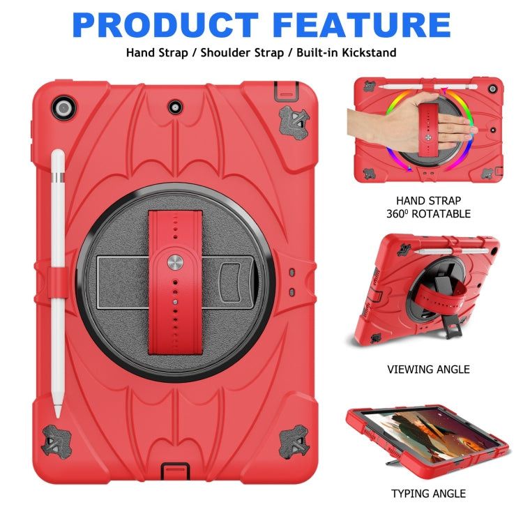 For iPad 10.2 2021 / 2020 / 2019 Bat Hand Grip Turntable Stand Tablet Case(Red Black)