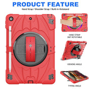 For iPad 10.2 2021 / 2020 / 2019 Bat Hand Grip Turntable Stand Tablet Case(Red Black)