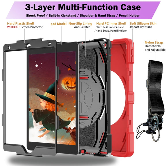 For iPad 10.2 2021 / 2020 / 2019 Bat Hand Grip Turntable Stand Tablet Case(Red Black)