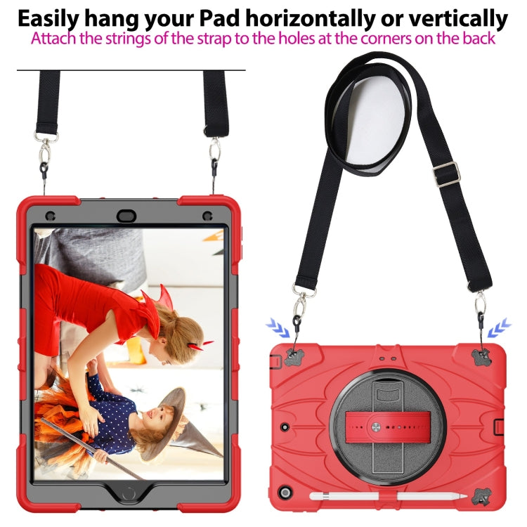 For iPad 10.2 2021 / 2020 / 2019 Bat Hand Grip Turntable Stand Tablet Case(Red Black)