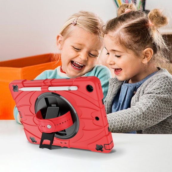 For iPad 10.2 2021 / 2020 / 2019 Bat Hand Grip Turntable Stand Tablet Case(Red Black)