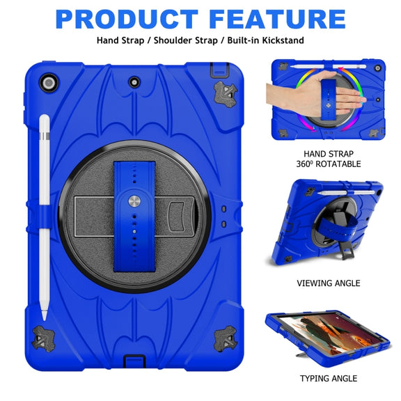 For iPad 10.2 2021 / 2020 / 2019 Bat Hand Grip Turntable Stand Tablet Case(Blue Black)