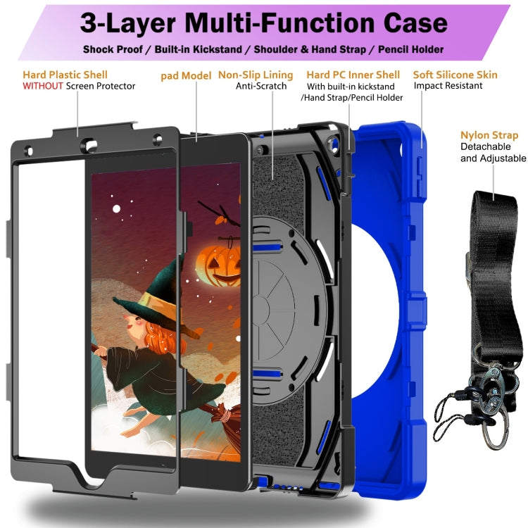 For iPad 10.2 2021 / 2020 / 2019 Bat Hand Grip Turntable Stand Tablet Case(Blue Black)
